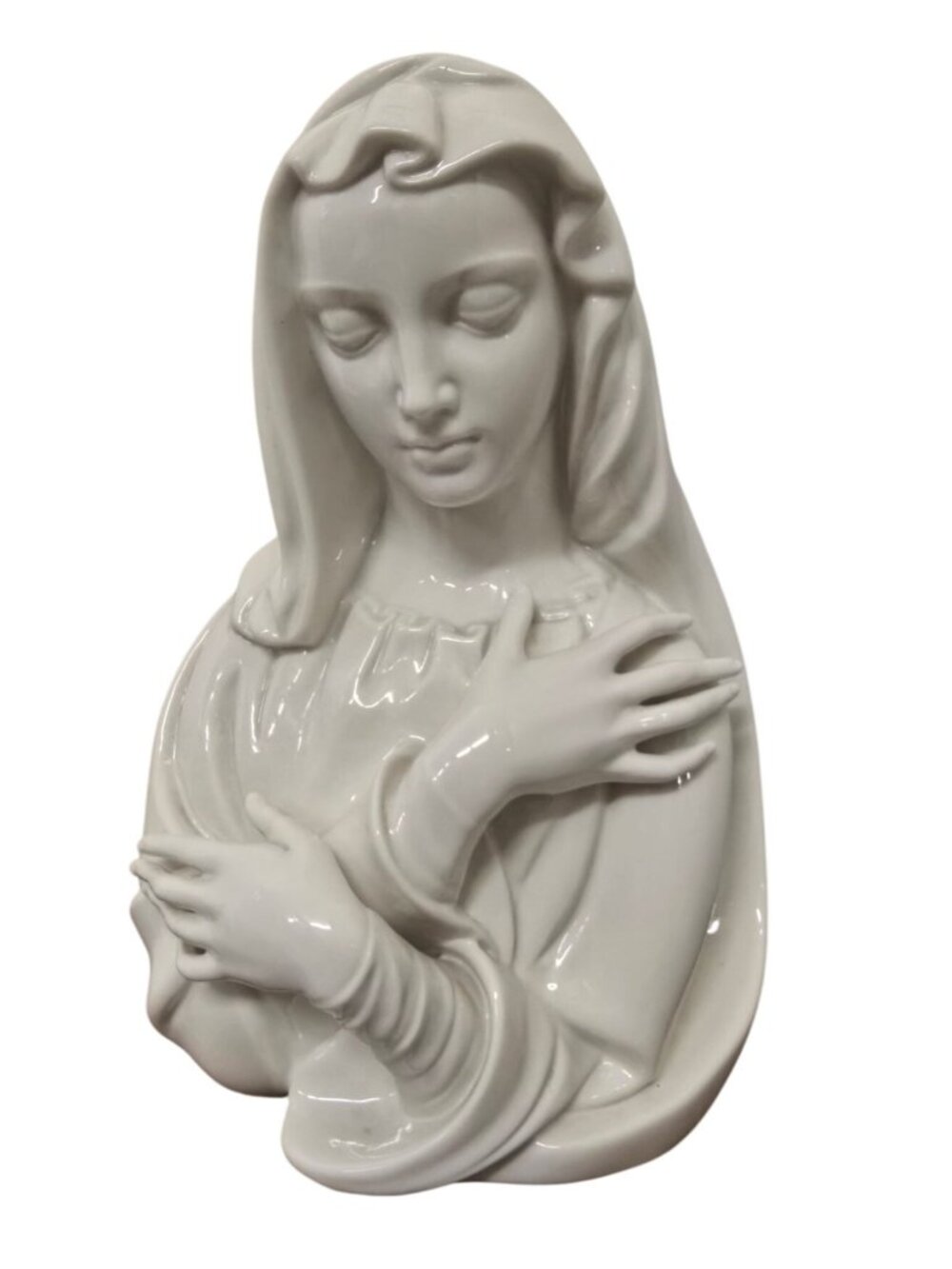 9" Porcelain Madonna Virgin Mary Bust Figurine Signed Religious Sculpture